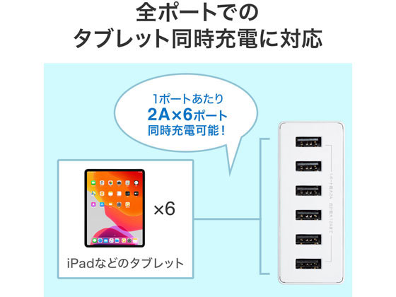 サンワサプライ USB充電器 6ポート 合計12A ホワイト ACA-IP67Wが6,638