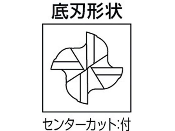 三菱K 4枚刃センタカット ハイススクエアエンドミルミディアム刃長(M