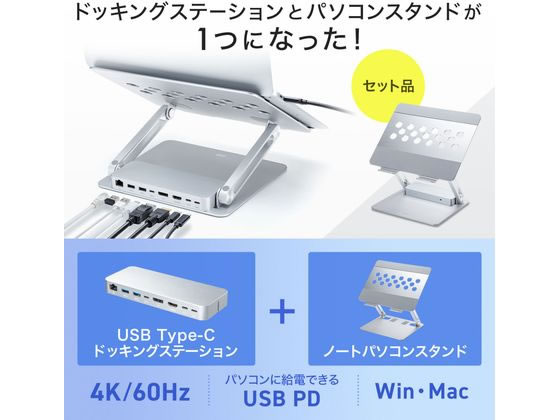サンワサプライ USB Type-Cドッキングステーション スタンド付き USB ...